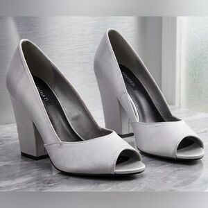 Forever 21 - Satin Silver Peep-Toe Block Heel Pumps